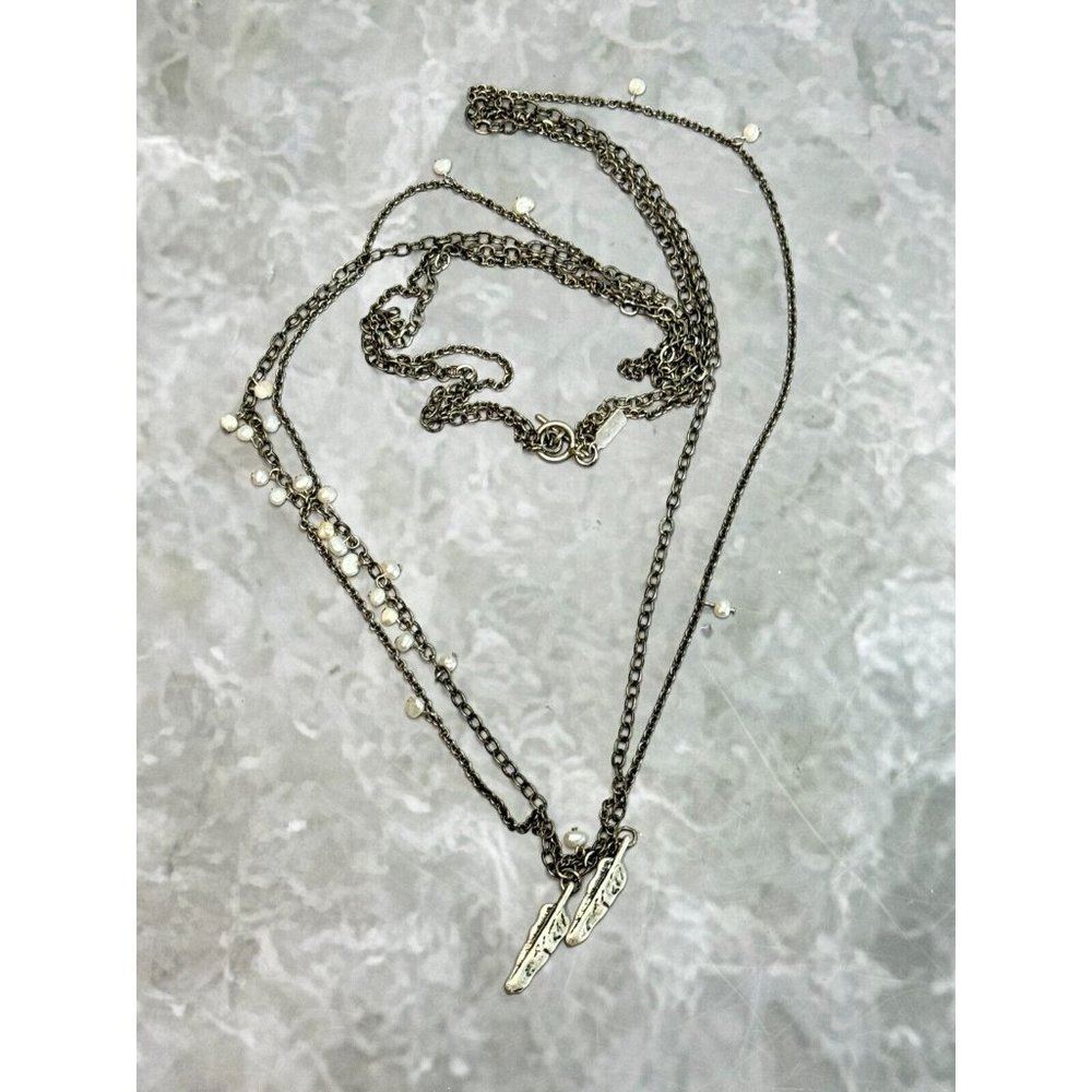 J Jill Long Layered Silver Necklace Southwestern Style With Feather Charms - Picture 6 of 12